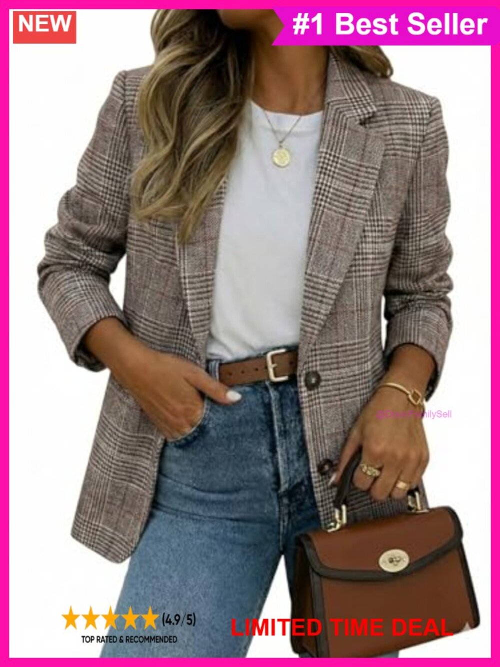 Oversized Plaid Blazer Lightweight Polyester Jacket